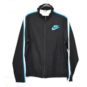 Nike Sportswear Windbreaker Men's Large Full Zip Jacket Gray White Blue Stripe